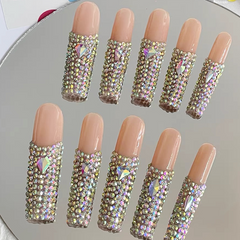 Water Pipe Silver AB Diamond Three-Dimensional Nails