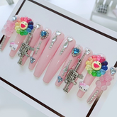 Super Long Colorful Flower Love Diamond Press-on Nails