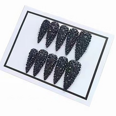 Water Droplets Black Diamond press-on nails