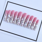 Pink Net Silver Glitter Press-on Nails