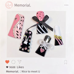 UNIKOO Hand-Painted Bowknot Bunny Duckbill Shape Press-On Nails