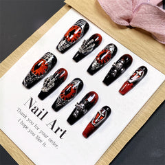 Hand-Painted Halloween Devil's Eye Cross Press-On Nails