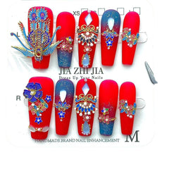 UNIKOO Traditional Chinese Wedding with Phoenix Crown PRESS ON NIALS