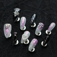 UNIKOO Butterfly Gemstone Pearl Almond Pres-on Nails