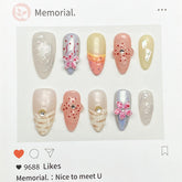 UNIKOO Small Flower French Fritillary almond Press-on Nails