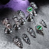 UNIKOO Silver Gray Almond Dark Demon's Eye CyberpunkPress-on Nails