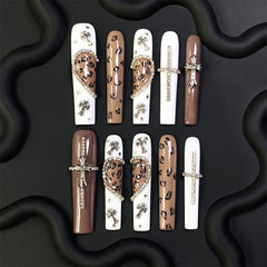 Sparkling Heart Rhinestone Cross Long Press-On Nails