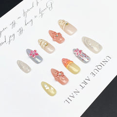 UNIKOO Small Flower French Fritillary almond Press-on Nails