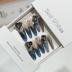 UNIKOO BLUE CATS EYES LONG OVAL PRESS ON NAILS