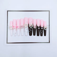 Black Pink Hello Kity Press-on Nails