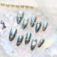 UNIKOO Magic Silver Magic ALMOND PRESS ON NAILS