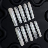 Liquid Metal Silver Pearl Long Press-On Nails