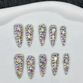 Handmade Press-On Nails Sparkling Aurora AB Colorful Full Rhinestone Long Stiletto