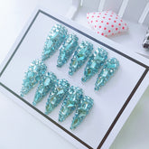Long Water Drops Lake Blue Diamond Press-on Nails