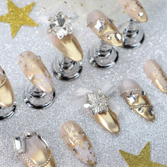 UNIKOO Christmas Champagne Gold almond Press-on Nails