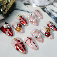 Unikoo Christmas Red Bell Almond Press-on Nails