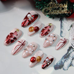 Unikoo Christmas Red Bell Almond Press-on Nails