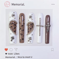 Sparkling Heart Rhinestone Cross Long Press-On Nails
