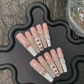 UNIKOO Cartoon Cute Pink Diamond Butterfly Long Coffin Press On Nails