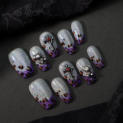 UNIKOO Dark Purple Short Coffin Press-on Nails