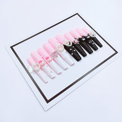 Black Pink Hello Kity Press-on Nails