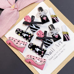 UNIKOO Hand-Painted Bowknot Bunny Duckbill Shape Press-On Nails