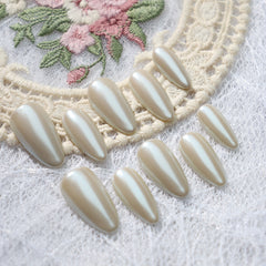 UNIKOO Long almond porcelain white stiletto Press-on Nails