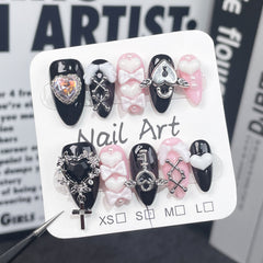 Y2K Baddie Style Black and Pink Press-On Nails