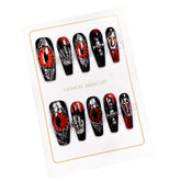Hand-Painted Halloween Devil's Eye Cross Press-On Nails