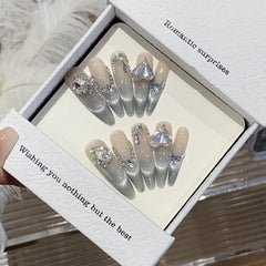 Sparkling Smiley French Cat Eye Press-On Nails