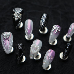 UNIKOO Butterfly Gemstone Pearl Almond Pres-on Nails