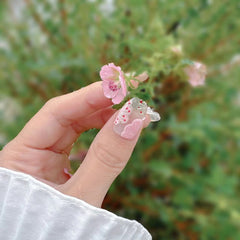 Handmade Wire-Embroidered Flower Liquid Metal Press-On Nails