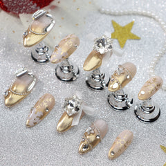 UNIKOO Christmas Champagne Gold almond Press-on Nails