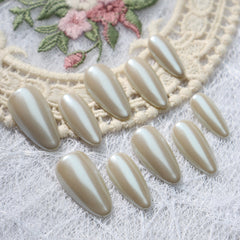 UNIKOO Long almond porcelain white stiletto Press-on Nails