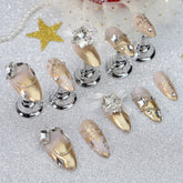 UNIKOO Christmas Champagne Gold almond Press-on Nails