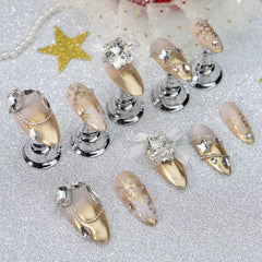 UNIKOO Christmas Champagne Gold almond Press-on Nails