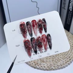 Handmade Dark Gothic Blood-Stained Rose Press-On Nails