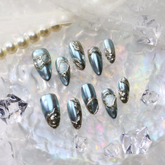 UNIKOO Magic Silver Magic ALMOND PRESS ON NAILS