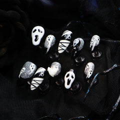 UNIKOO Halloween Ghost Short Almond PRESS ON NIALS