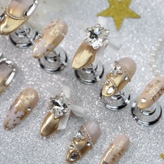 UNIKOO Christmas Champagne Gold almond Press-on Nails