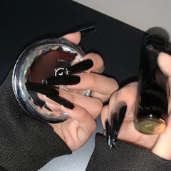 Matte Black Glossy Solid Color Long T-Shirt Press-On Nails