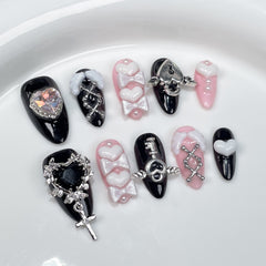 Y2K Baddie Style Black and Pink Press-On Nails