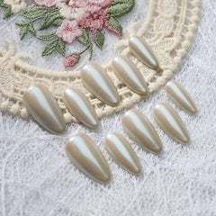 UNIKOO Long almond porcelain white stiletto Press-on Nails