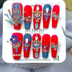 UNIKOO Traditional Chinese Wedding with Phoenix Crown PRESS ON NIALS