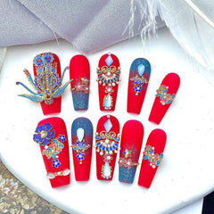 UNIKOO Traditional Chinese Wedding with Phoenix Crown PRESS ON NIALS