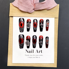 Hand-Painted Halloween Devil's Eye Cross Press-On Nails