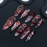 Handmade Dark Gothic Blood-Stained Rose Press-On Nails
