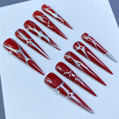 Handmade Press-On Nails with Metal Hand-Painted Minimalist Design