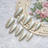 UNIKOO Long almond porcelain white stiletto Press-on Nails