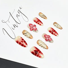Handmade Small Flower Leopard Crack Press-On Nails